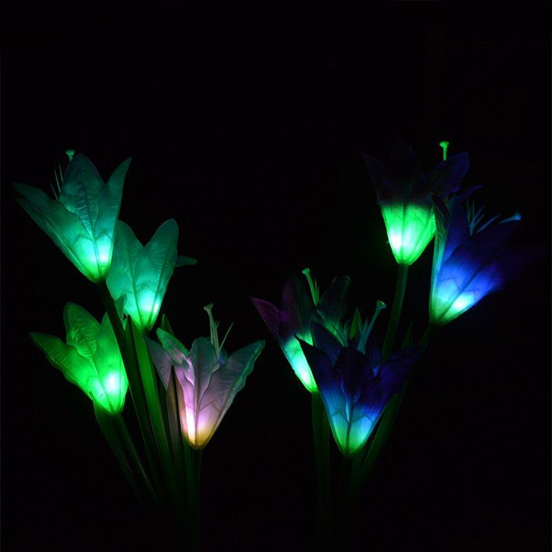 Solar Lights |   Wholesale 2PCS 4-head Solar-powered LED Lily Lawn Light with Colourful Light Waterproof Light Sensor Lamp Festival Yard Decoration Pink + purple LED Lighting Pink + purple