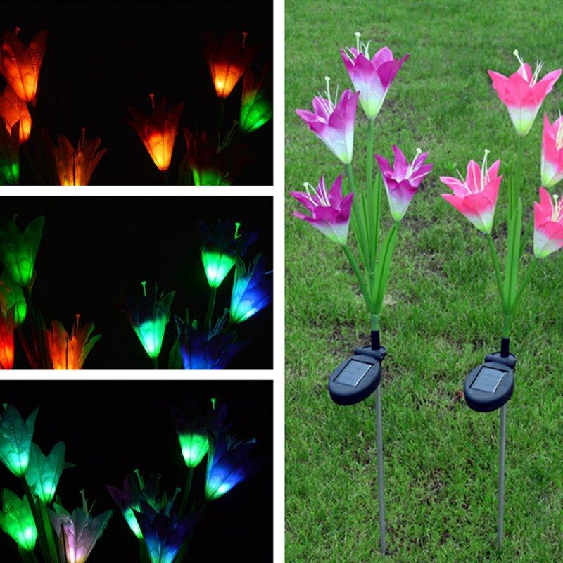 Solar Lights |   Wholesale 2PCS 4-head Solar-powered LED Lily Lawn Light with Colourful Light Waterproof Light Sensor Lamp Festival Yard Decoration Pink + purple LED Lighting Pink + purple