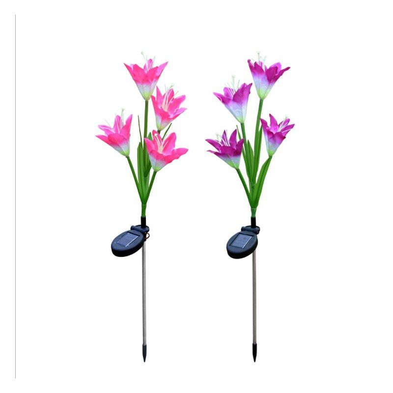 Solar Lights |   Wholesale 2PCS 4-head Solar-powered LED Lily Lawn Light with Colourful Light Waterproof Light Sensor Lamp Festival Yard Decoration Pink + purple LED Lighting Pink + purple