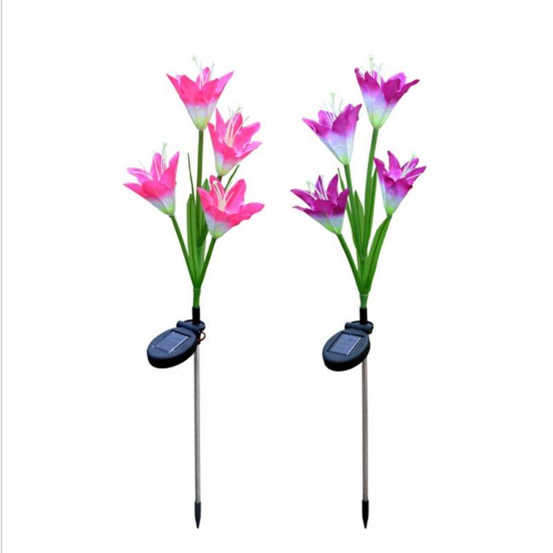 Solar Lights |   Wholesale 2PCS 4-head Solar-powered LED Lily Lawn Light with Colourful Light Waterproof Light Sensor Lamp Festival Yard Decoration Pink + purple LED Lighting Pink + purple