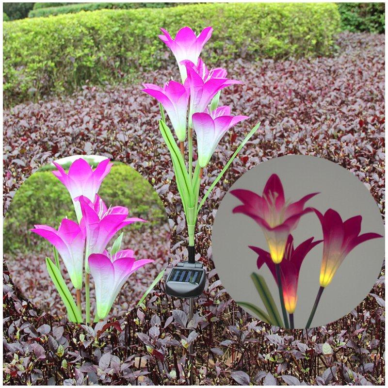 Solar Lights |   Wholesale 2PCS 4-head Solar-powered LED Lily Lawn Light with Colourful Light Waterproof Light Sensor Lamp Festival Yard Decoration Pink + purple LED Lighting Pink + purple