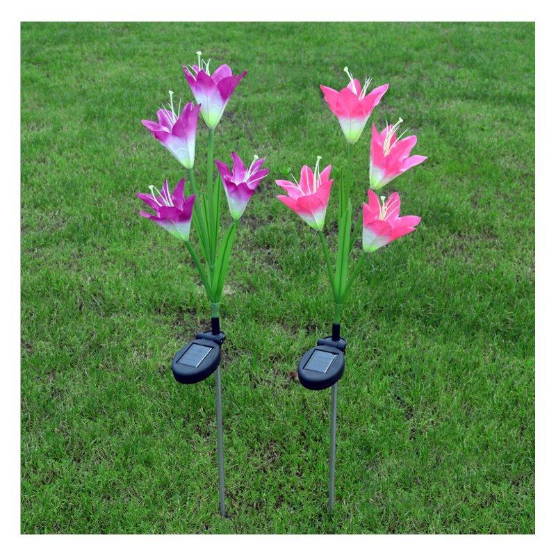 Solar Lights |   Wholesale 2PCS 4-head Solar-powered LED Lily Lawn Light with Colourful Light Waterproof Light Sensor Lamp Festival Yard Decoration Pink + purple LED Lighting Pink + purple