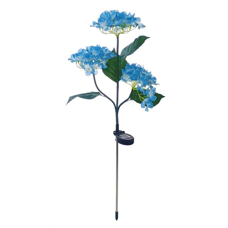 Solar Lights |   Wholesale Outdoor Garden Solar LED Lights 3-Head Hydrangea Rose Flower Waterproof Stake Lights For Pathway Garden Backyard Lawn Decor blue LED Lighting Blue