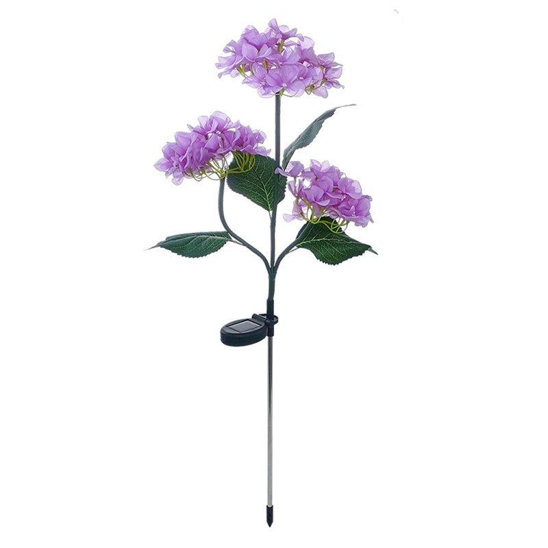 Solar Lights |   Wholesale Outdoor Garden Solar LED Lights 3-Head Hydrangea Rose Flower Waterproof Stake Lights For Pathway Garden Backyard Lawn Decor purple LED Lighting Purple