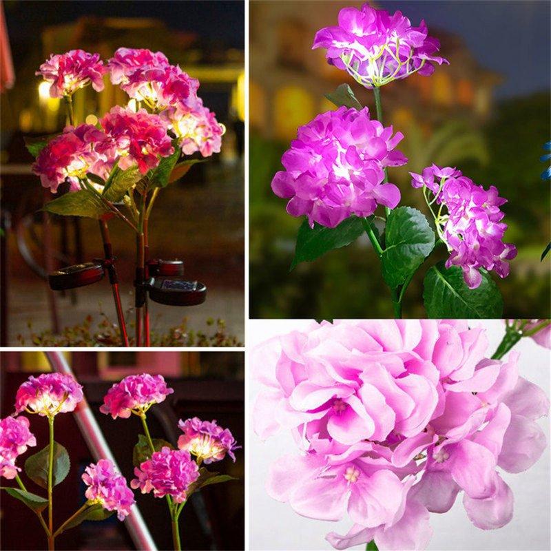 Solar Lights |   Wholesale Outdoor Garden Solar LED Lights 3-Head Hydrangea Rose Flower Waterproof Stake Lights For Pathway Garden Backyard Lawn Decor white LED Lighting Solar Lights