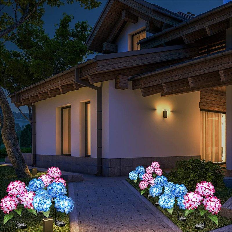 Solar Lights |   Wholesale Outdoor Garden Solar LED Lights 3-Head Hydrangea Rose Flower Waterproof Stake Lights For Pathway Garden Backyard Lawn Decor white LED Lighting Solar Lights