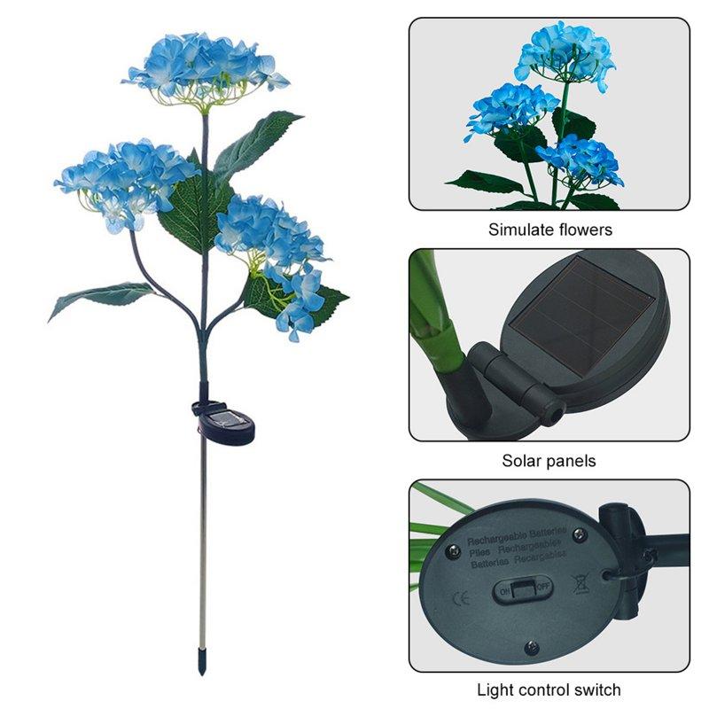 Solar Lights |   Wholesale Outdoor Garden Solar LED Lights 3-Head Hydrangea Rose Flower Waterproof Stake Lights For Pathway Garden Backyard Lawn Decor white LED Lighting Solar Lights