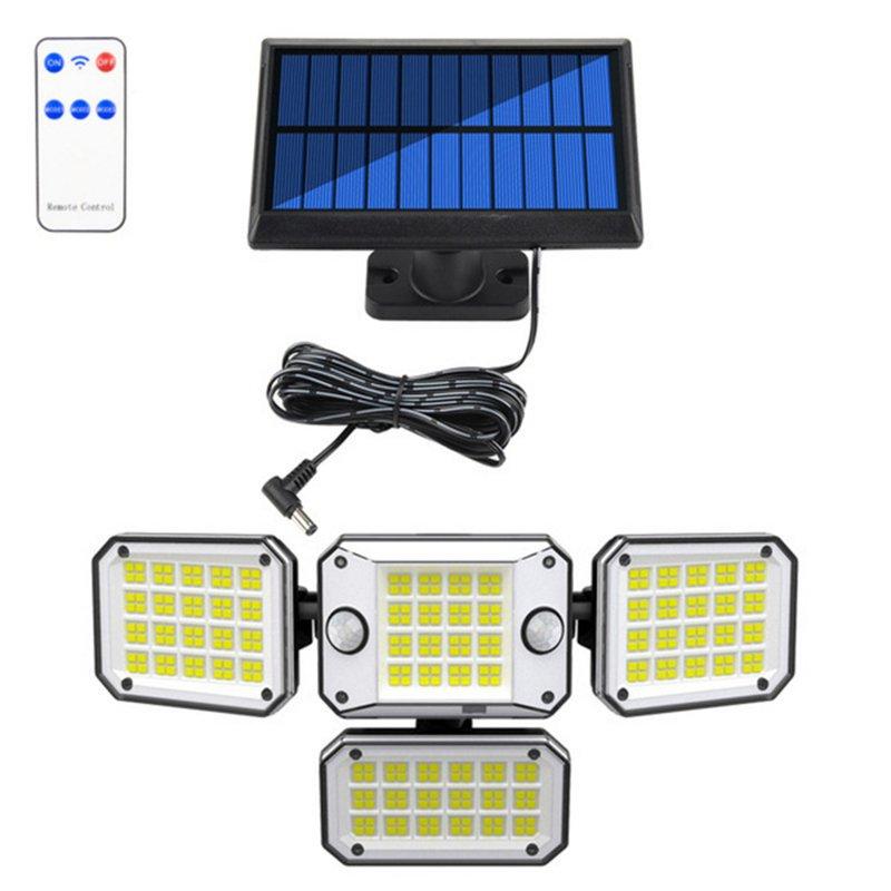 Solar Lights |   Wholesale Outdoor Solar Lights with Remote Control 3 Lighting Modes IP65 Waterproof Motion Sensor Wall Light 4 Head Split 296led LED Lighting Four head split 296LED