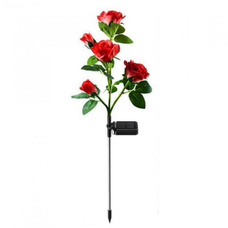 Solar Lights |   Wholesale Solar 5 Heads Rose Lamp Outdoor Waterproof Simulation Rose Flower Lawn Decorative Lamp For Garden Yard Patio Decoration red LED Lighting Red