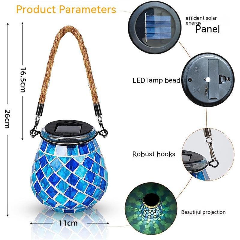 Solar Lights |   Wholesale Solar Outdoor Mosaic Lantern Solar Lights Hanging Lanterns Waterproof Table Lamp Mosaic Night Light For Garden Patio Party Oval blue square LED Lighting Oval blue square