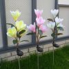 Solar Lights |   Wholesale Solar Powered Light Magnolia Flower Shape 4 LEDS Garden Lighting Outdoor Landscape Light pink color white light LED Lighting Pink color white light