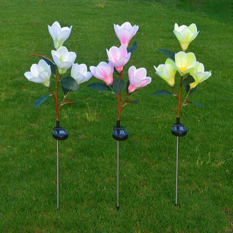 Solar Lights |   Wholesale Solar Powered Light Magnolia Flower Shape 4 LEDS Garden Lighting Outdoor Landscape Light yellow color white light LED Lighting Solar Lights