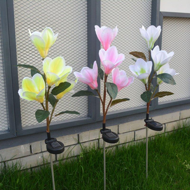 Solar Lights |   Wholesale Solar Powered Light Magnolia Flower Shape 4 LEDS Garden Lighting Outdoor Landscape Light yellow color white light LED Lighting Solar Lights