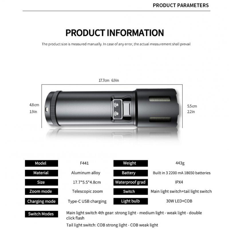 LED Flashlights |   Wholesale 30W LED Flashlight Digital Power Display 6600mA Telescopic Zoom Super Bright Powerful Flash Light IPX4 Waterproof F441 LED Flashlights F441