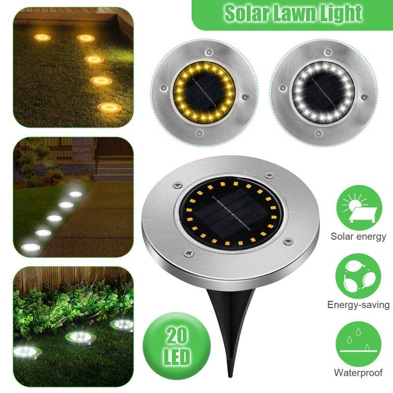 Solar Lights |   Wholesale 4pcs 20 Led Underground Lights Automatic Charging Solar Buried Lamps For Lawn Garden Pathway Decor yellow light LED Lighting Solar Lights