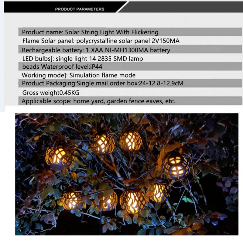 Solar Lights |   Wholesale Outdoor Solar String Lights With Flickering Flame Waterproof Hanging Globe Decorative Lights For Garden Backyard String Light LED Lighting Solar Lights