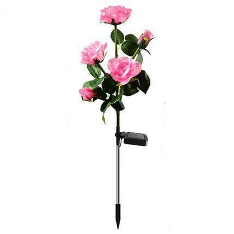 Solar Lights |   Wholesale Solar 5 Heads Rose Lamp Outdoor Waterproof Simulation Rose Flower Lawn Decorative Lamp For Garden Yard Patio Decoration pink LED Lighting Pink