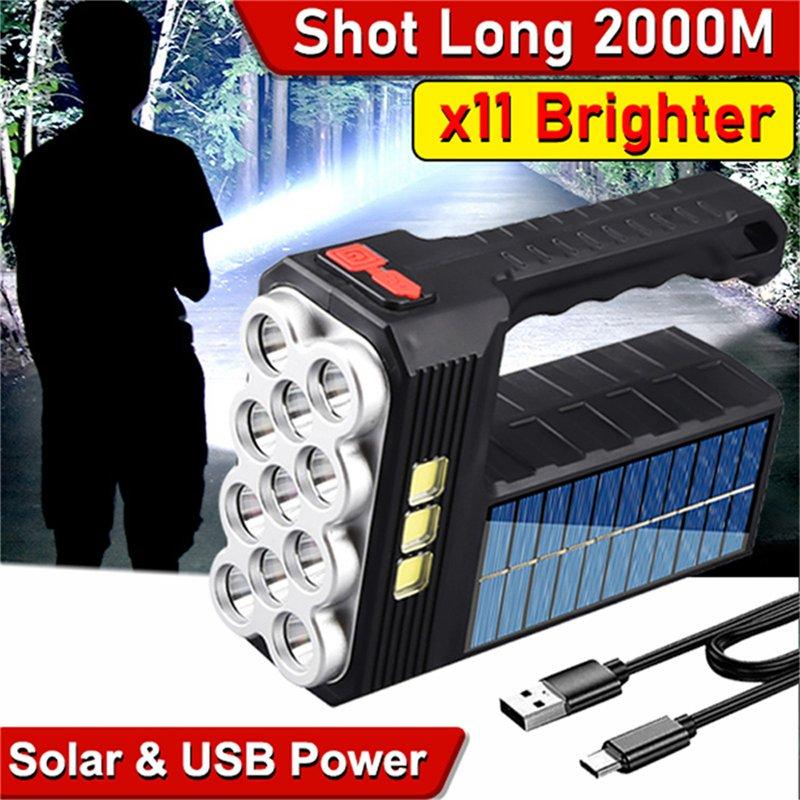 LED Flashlights |   Wholesale Handheld Led Solar Light 4 Mode Waterproof Usb Rechargeable Spotlight Camping Torch Black LED Flashlights Black