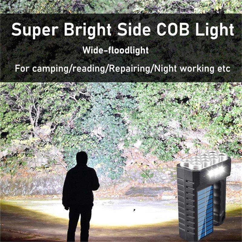 LED Flashlights |   Wholesale Handheld Led Solar Light 4 Mode Waterproof Usb Rechargeable Spotlight Camping Torch Black LED Flashlights Black