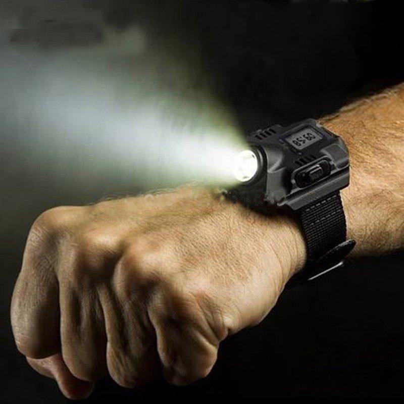 LED Flashlights |   Wholesale Super Bright Watch Flashlight Torch Lights Electronic Watch Outdoor Sports USB Rechargeable Wrist Watch Wristband Lamp black LED Flashlights Black