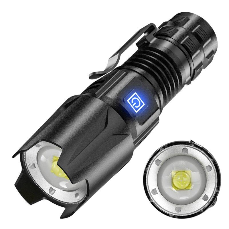 LED Flashlights |   Wholesale Xhp50 Mini Flashlight Portable Dimming Super Bright Type-c Charging Strong Light Torch With Clips W308 flashlight + USB cable LED Flashlights LED Flashlights