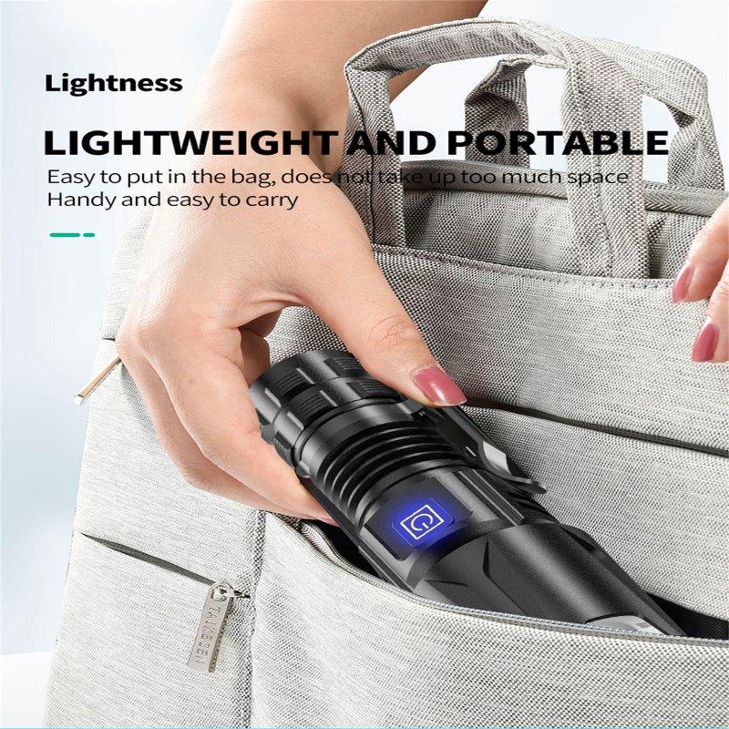 LED Flashlights |   Wholesale Xhp50 Mini Flashlight Portable Dimming Super Bright Type-c Charging Strong Light Torch With Clips W308 flashlight + USB cable LED Flashlights LED Flashlights