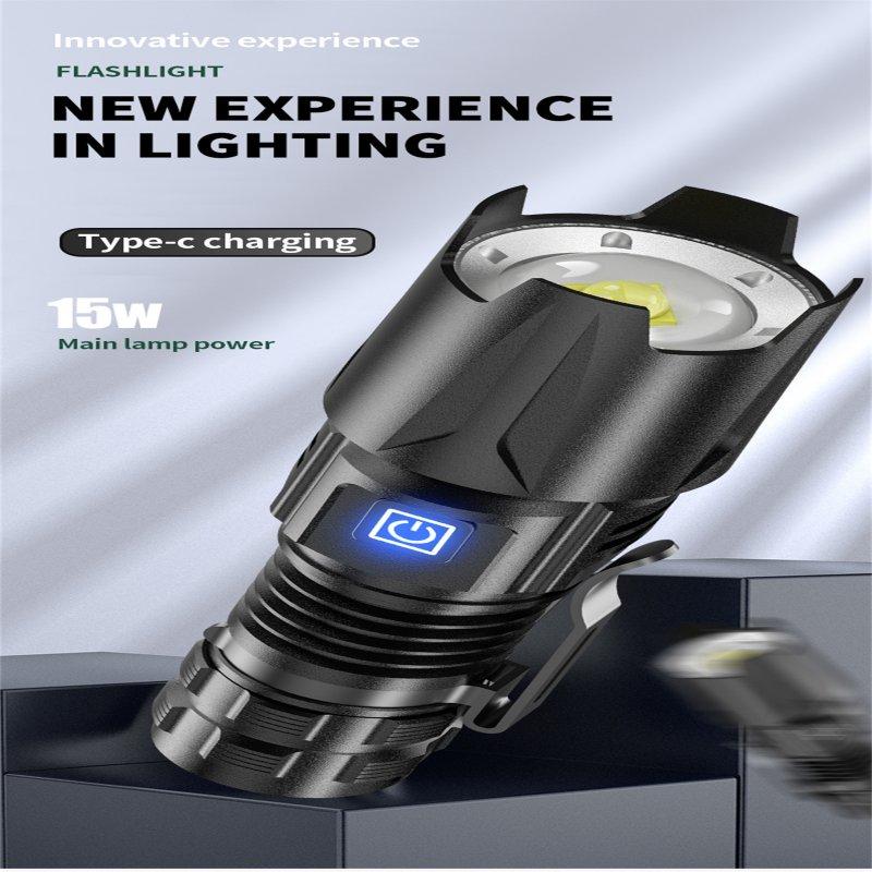 LED Flashlights |   Wholesale Xhp50 Mini Flashlight Portable Dimming Super Bright Type-c Charging Strong Light Torch With Clips W308 flashlight + USB cable LED Flashlights LED Flashlights