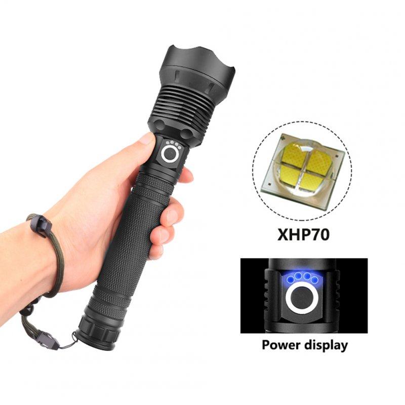 LED Flashlights |   Wholesale XHP70 Zoomable Focus LED Flashlight High Brightness Battery Display Torch with 2 Batteries Charger 2×26650 battery LED Flashlights 2x26650 battery + 2 batteries + charger