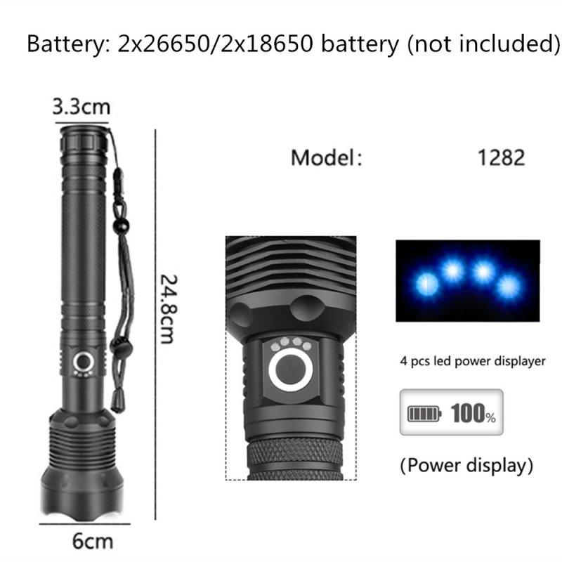 LED Flashlights |   Wholesale XHP70 Zoomable Focus LED Flashlight High Brightness Battery Display Torch with 2 Batteries Charger 2×26650 battery LED Flashlights 2x26650 battery + 2 batteries + charger