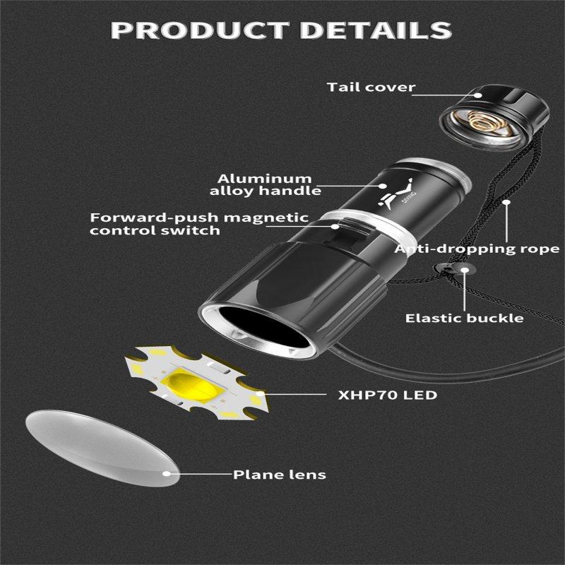 LED Flashlights |   Wholesale Diving Scuba Flashlight 1000 Lumens IPX8 Waterproof Super Bright XHP 70 LED Torch Rechargeable Flashlight For Snorkel Swimming D180 flashlight LED Flashlights D180 flashlight