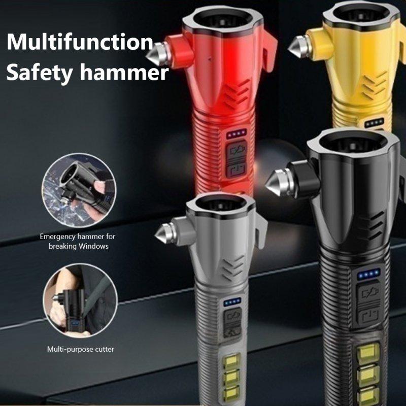 LED Flashlights |   Wholesale LED Flashlight Multi-functional Safety Hammer Flashlight USB Charging Portable Strong Light Torch For Camping Hiking Fishing black LED Flashlights Black