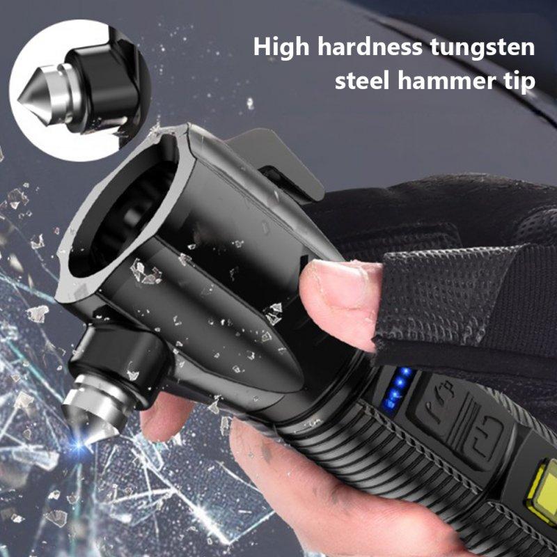 LED Flashlights |   Wholesale LED Flashlight Multi-functional Safety Hammer Flashlight USB Charging Portable Strong Light Torch For Camping Hiking Fishing black LED Flashlights Black