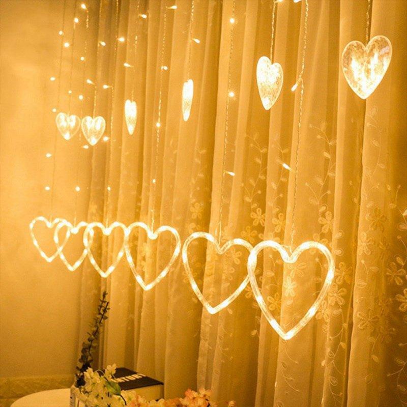 LED Strip Lights |   Wholesale Heart Shaped Led String Light Waterproof Curtain Decorative String Lights Home Wedding Garden New Year Decor Hanging Lamp LED Lighting EU Plug 220v warm color