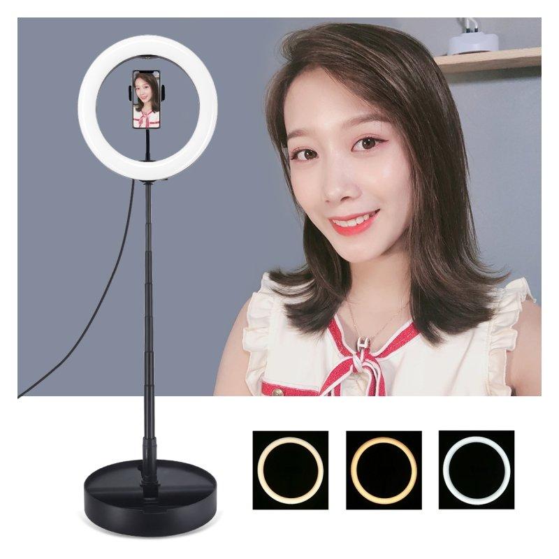 LED Night Lights |   Wholesale 26cm Dimmable LED Ring Light With Round Base Bracket Selfie Phone Clip Flashes black LED Lighting Black