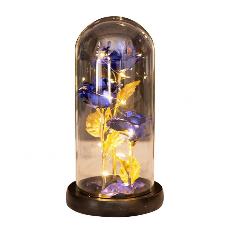 LED Night Lights |   Wholesale Colored  Roses  Ornaments 3 Flowers Glass-covered Gold-leaf Artifical Roses Luminous Led Night Light Creative Valentine Day Gifts Blue flowers black LED Lighting Blue flowers black