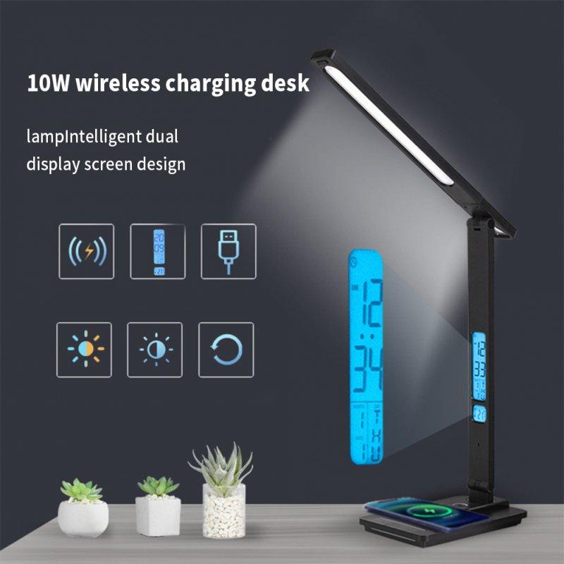 LED Night Lights |   Wholesale LED Desk Lamp with Wireless Charger Dual Lcd Display Multi-functional Smart Eye Caring Table Lamps Black US Plug LED Lighting Black US plug